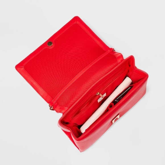 NWT A New Day Shoulder to Crossbody Quilted Red with Gold Chain Detail Bag - Picture 3 of 16